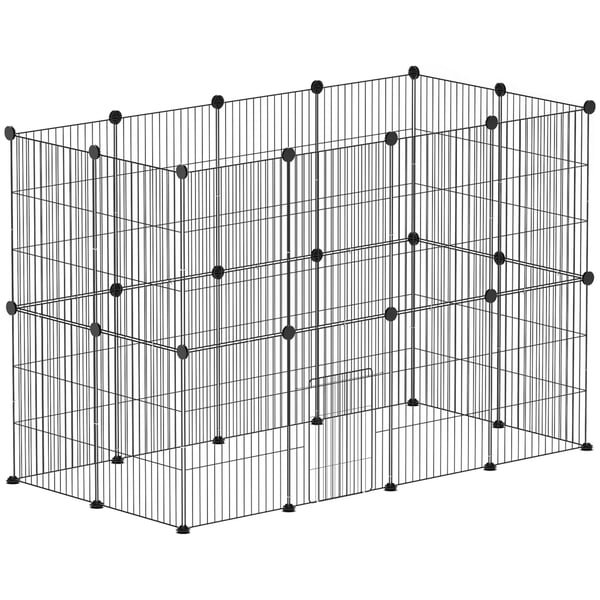PawHut Ulkotarha kaneille ja marsuille, terästarha verkkopaneeleilla ja ovella, sisä- ja ulkokäyttöön, modulaarinen, musta, 120 x 60 x 80 cm