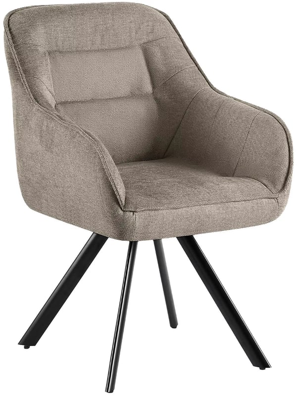 Pettuli matstol i tyg, taupe, med snurrfunktion och matt svart metallbas