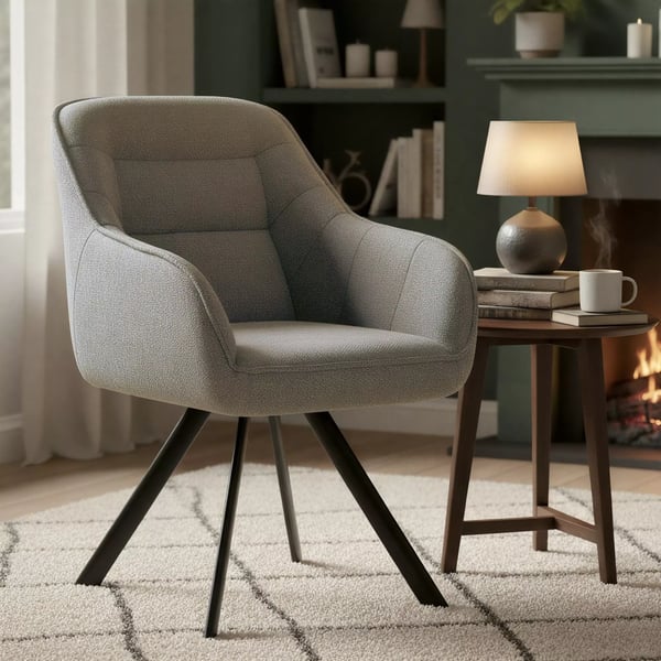 Pettuli Taupe stof spisebordsstol med drejefunktion og mat sort metalbase