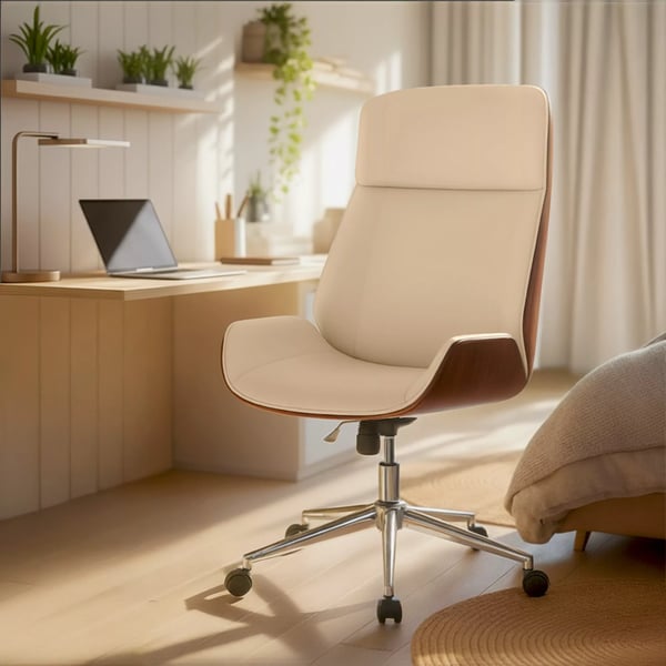 Varel kontorstol i kunstlæder valnød/creme med metalstel i krom-look