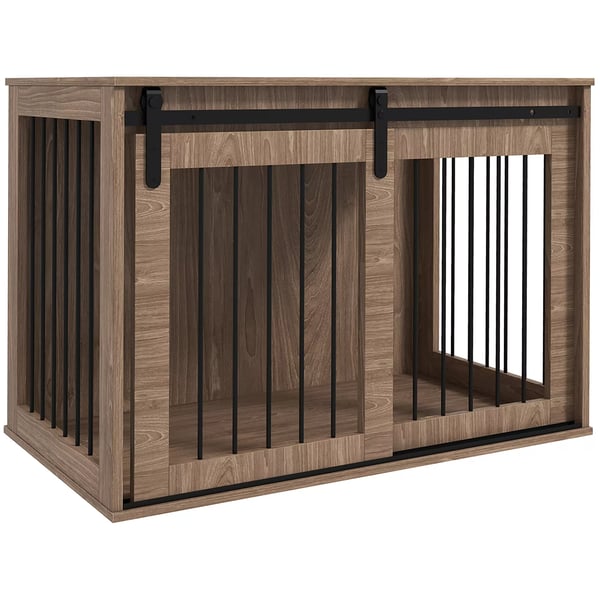PawHut hundebur, hundekasse med skydedør, indendørs hundehus med trælook, lås, til store hunde op til 30 kg, 98 x 58 x 67 cm, valnød PawHut hundebur, hundekasse med skydedør, indendørs hundehus med trælook, lås, til store hunde op til 30 kg, 98 x 58 x 67 cm, valnød