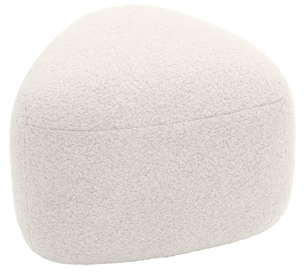 Alfrisa Creme Teddy Stof Ottoman, Træramme, Oval Skammel til Stue, Børneværelse, Kontor - Fodskammel, Ekstra Siddeplads, Hylde
