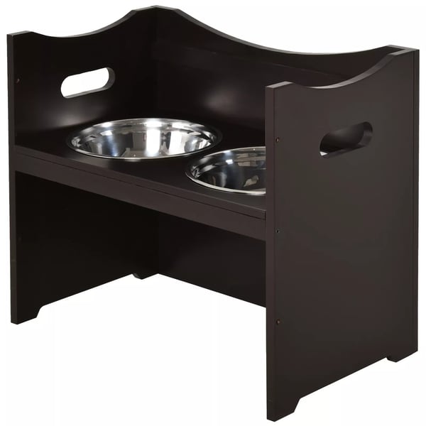PawHut Justerbar Hundeskål Foderstation i Rustfri Stål, MDF - Brun/Beige, 54x31.5x47cm