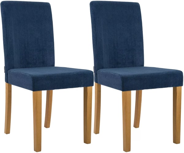 Sæt med 2 Ina Cord Blue spisebordsstole med træben
