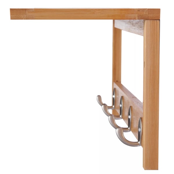 HOMCOM Bambu Seinänaulakko Koukuilla Luonnonpuu - Tilaa säästävä, 50x16x17.5 cm