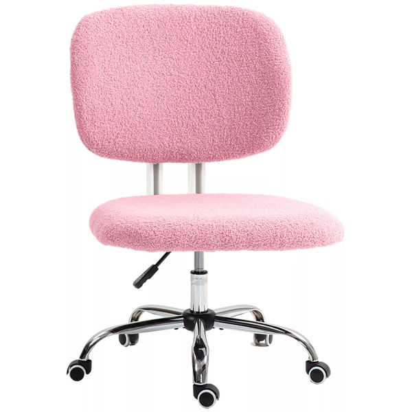 Vinsetto ergonomisk kontorsstol i sammet, höjdjusterbar skrivbordsstol utan armstöd, snurrsto, Rosa