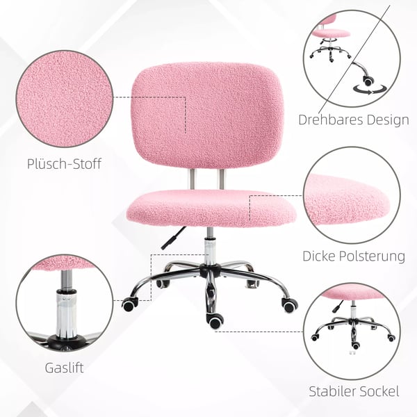 Vinsetto Kontorstol - Ergonomisk Skrivebordsstol, Hyjdejusterbar Computerstol, Drejestol, Blyd Plys (Polyester), Lyseryd
