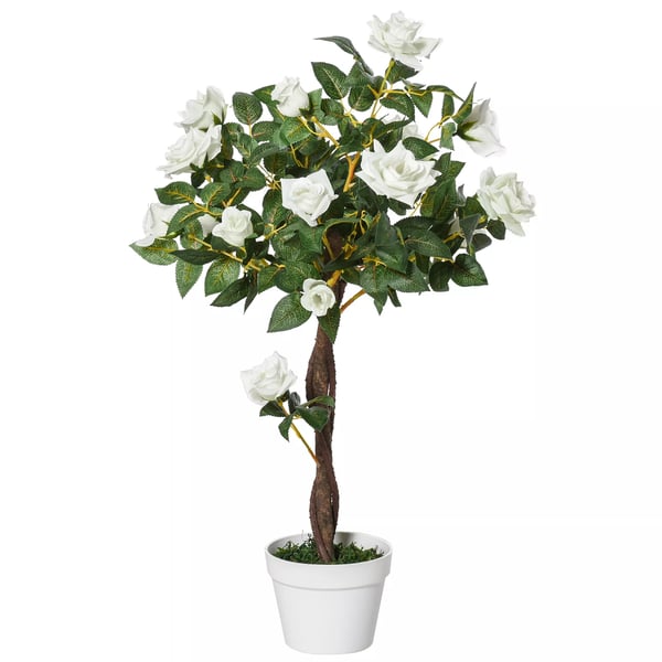 Outsunny keinotekoinen ruusupuu, valkoinen, 90 cm, muovinen kukkaruukussa, valkoinen