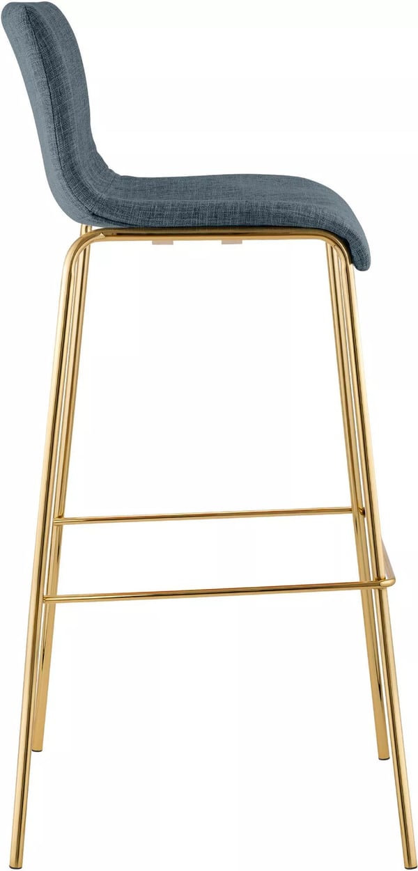 Hoover Blå Stof Barstol med Guldfarvet Metal 4-Benet Base - 75 cm Sædehøjde, Stabelbar