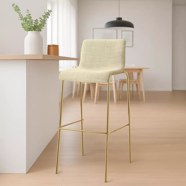 Cremefarvet stof barstol med guldfarvet metal 4-bens stel, 75 cm sædehøjde, stabelbar