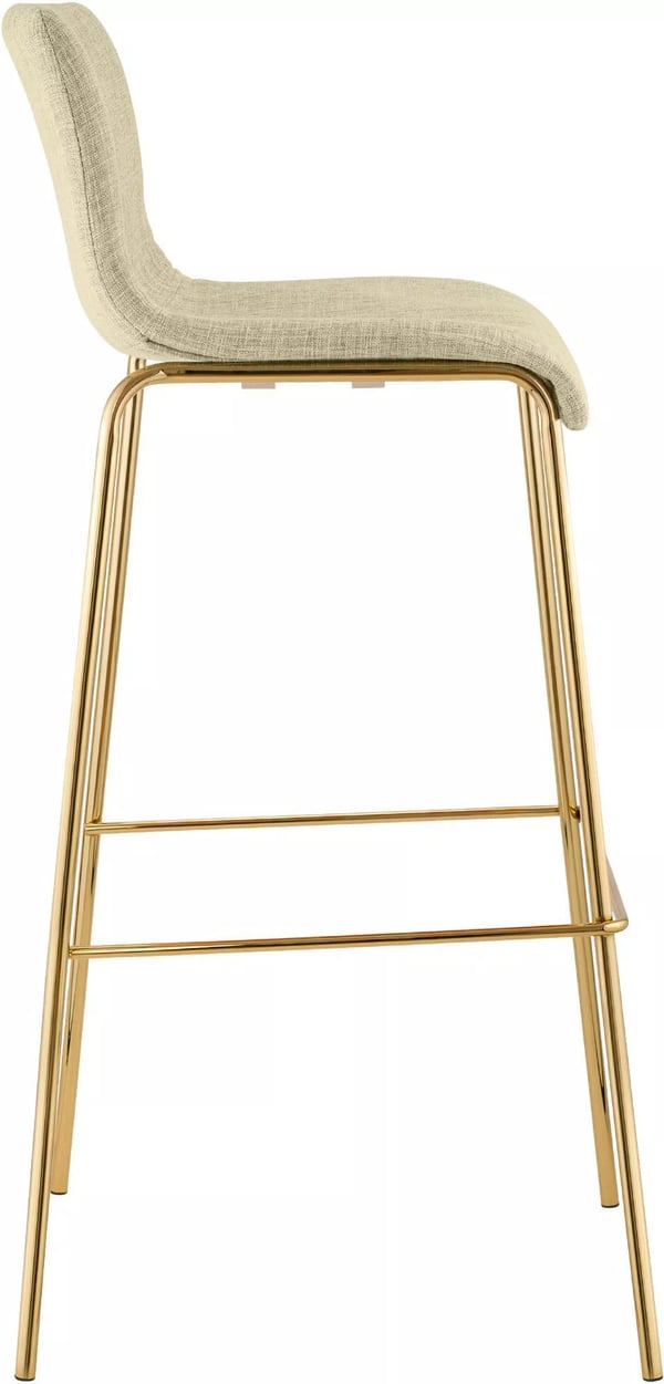 Cremefarvet stof barstol med guldfarvet metal 4-bens stel, 75 cm sædehøjde, stabelbar