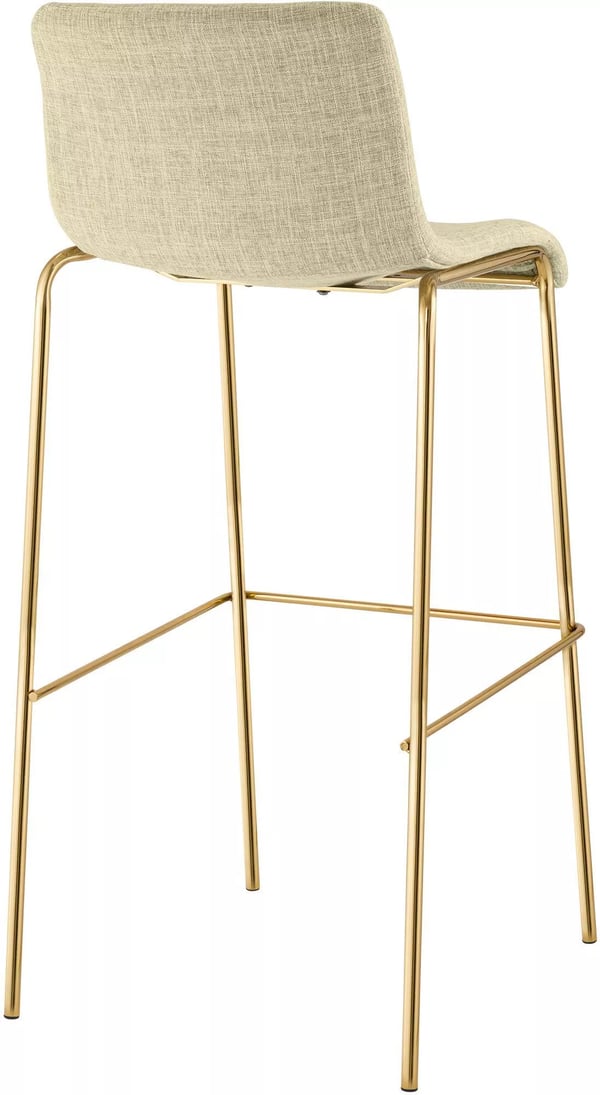 Cremefarvet stof barstol med guldfarvet metal 4-bens stel, 75 cm sædehøjde, stabelbar