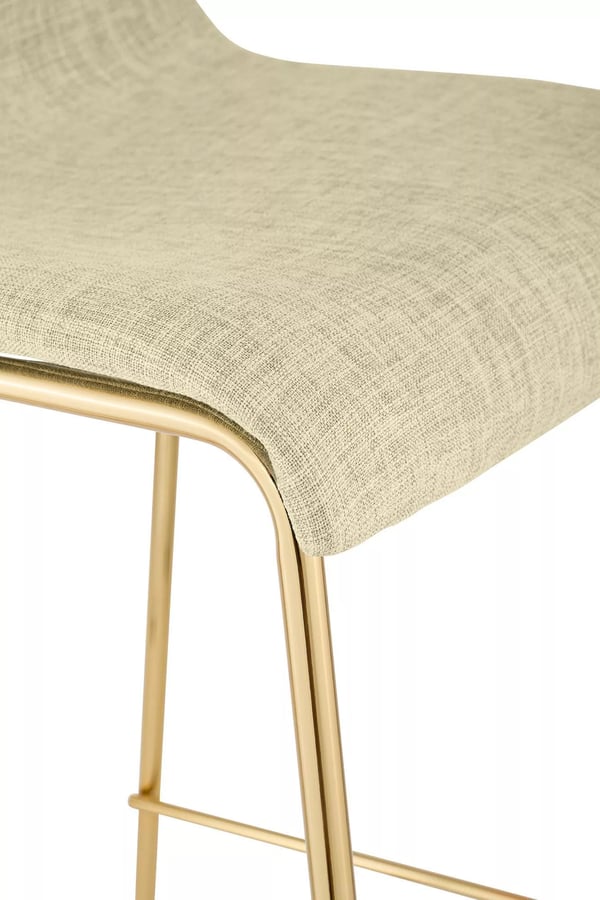 Cremefarvet stof barstol med guldfarvet metal 4-bens stel, 75 cm sædehøjde, stabelbar