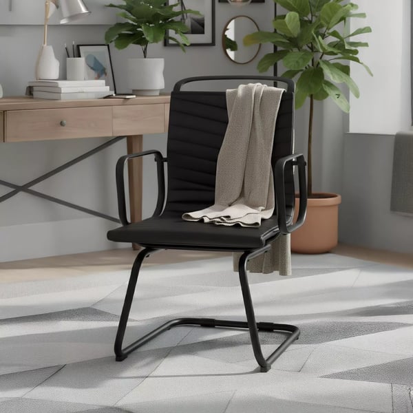 Tomkin Cantilever Stol Sort Kunstlæder med Metalramme