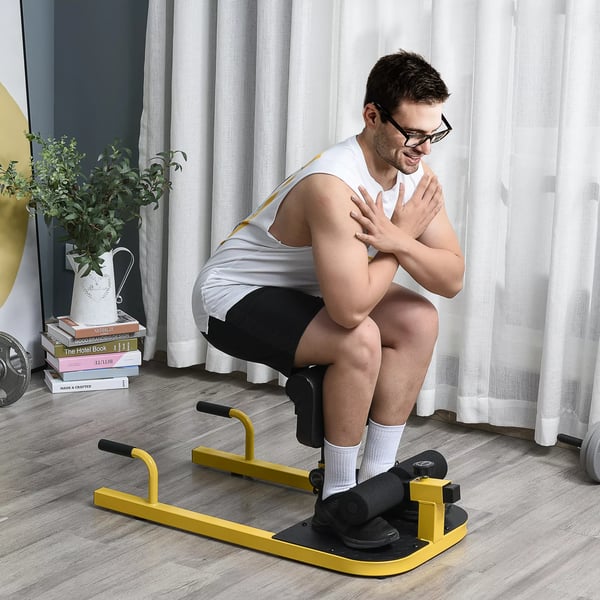 HOMCOM Sissy-kyykky- ja jalkatreenilaite - Teräs/EVA, Keltainen/Musta - 120 kg asti