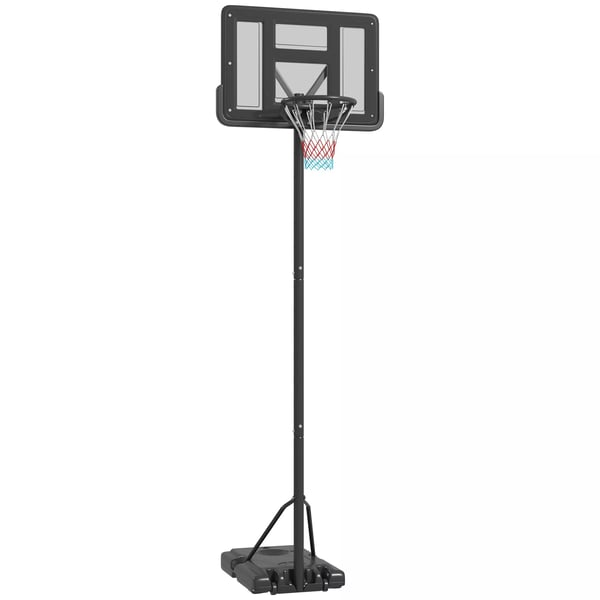 SPORTNOW Sort Justerbar Basketballstativ 195-370 cm med Metalramme, Velegnet til Udendørs Brug med Hjul og Stabil Fyldbar Base