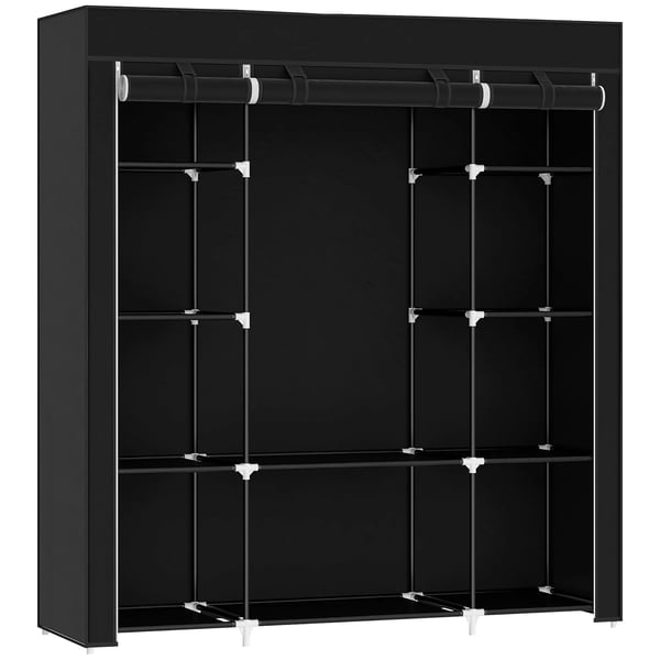HOMCOM Klædeskab med lynlås, 1 bøjlestang, 10 hylder, 150x43x162,5cm, sort