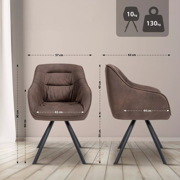 Russel Vintage Brun Matsalsstol med Metallram - 90 cm Hög