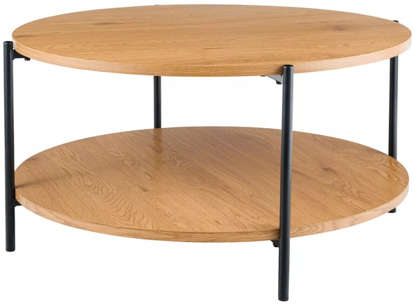 Sohvapöytä Edduma, luonnonvärinen puu, matta musta metallirunko, 80 cm