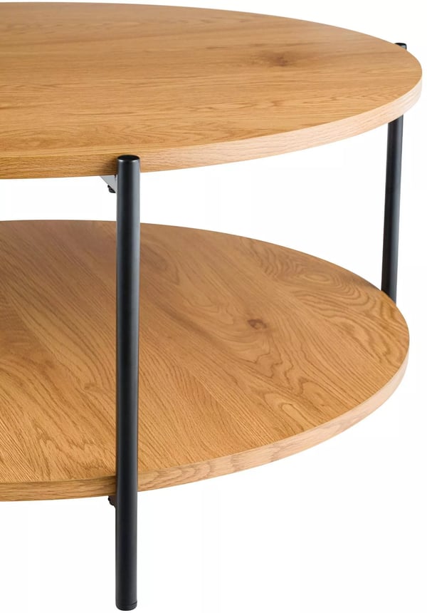 Sohvapöytä Edduma, luonnonvärinen puu, matta musta metallirunko, 80 cm