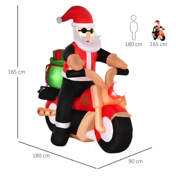 Uppblåsbar jultomte på motorcykel 150 cm LED med fläkt Juldekoration för julfest Polyester Vit+Röd+Grön