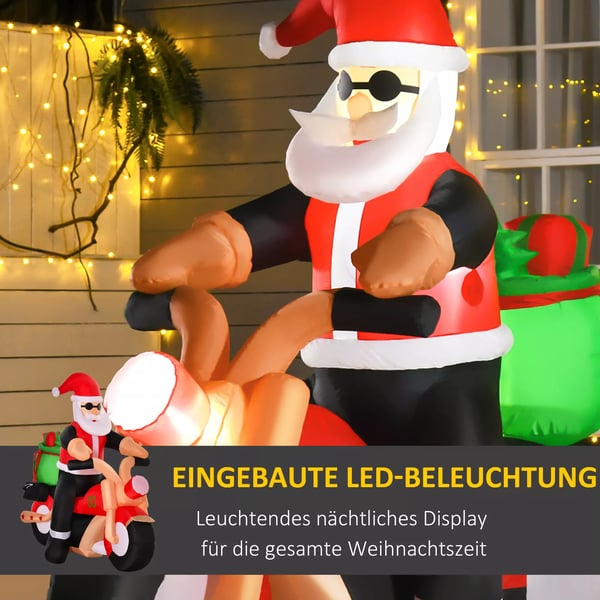 Uppblåsbar jultomte på motorcykel 150 cm LED med fläkt Juldekoration för julfest Polyester Vit+Röd+Grön