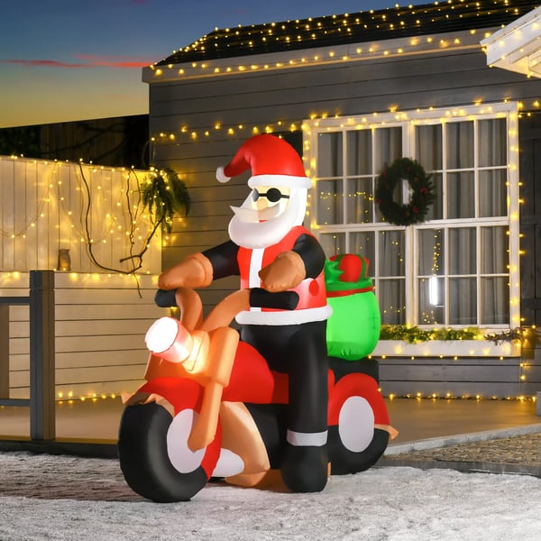 Uppblåsbar jultomte på motorcykel 150 cm LED med fläkt Juldekoration för julfest Polyester Vit+Röd+Grön