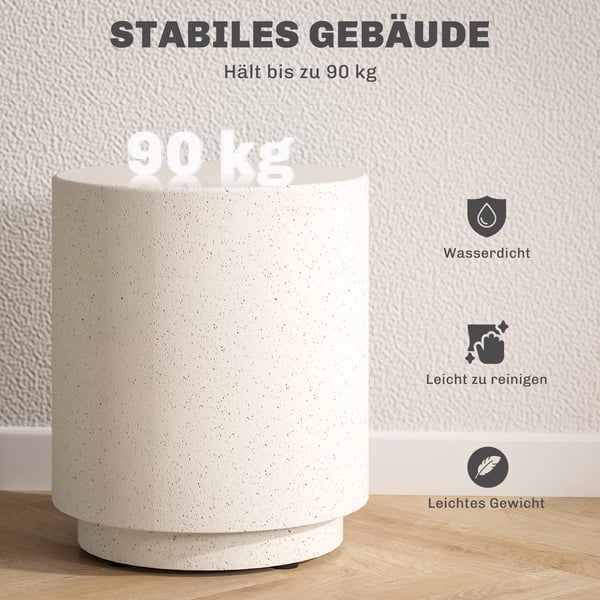 HOMCOM Sofabord i betonlook - Ø37 x 43 cm, Cremefarvet - Uorganisk malmpulver
