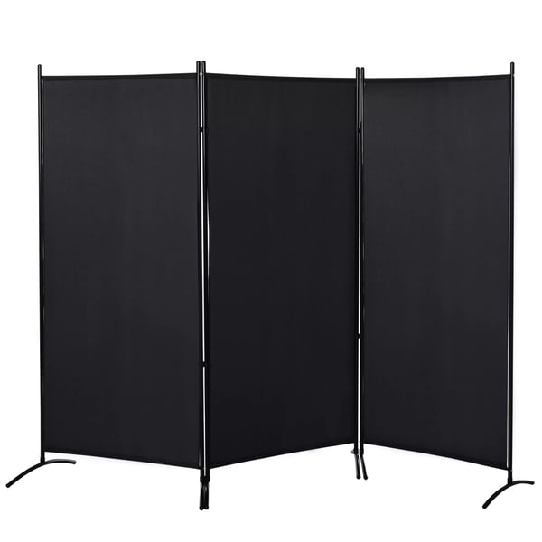 HOMCOM 3-delt Rumdeler, Skærmvæg med Metalramme, Sort Polyester, 253B x 182H cm