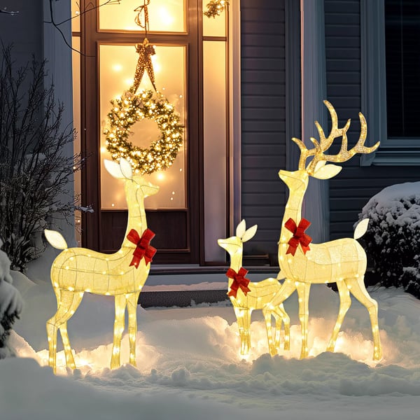 283 LED Rensdyr, Juledekoration i varmhvid, Julebelysning Hjort med timer, stålramme, til indendørs, udendørs, Sølv