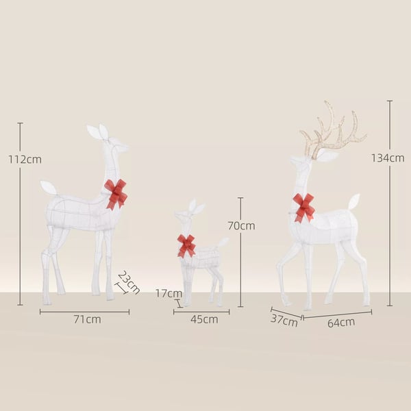 283 LED Rensdyr, Juledekoration i varmhvid, Julebelysning Hjort med timer, stålramme, til indendørs, udendørs, Sølv