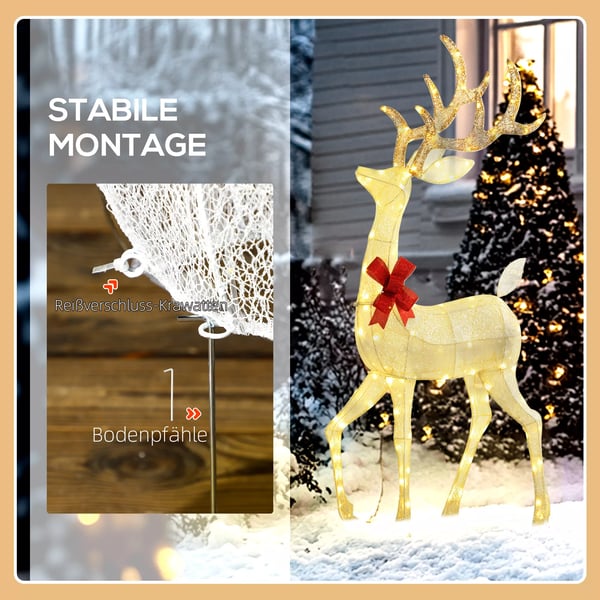 283 LED Rensdyr, Juledekoration i varmhvid, Julebelysning Hjort med timer, stålramme, til indendørs, udendørs, Sølv