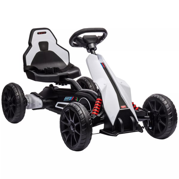 HOMCOM Elbil Gokart för barn, 12V, 3-5 km/h, Drifting Kart med säkerhetsbälte och ratt, 2 justerbara lägen, Vit