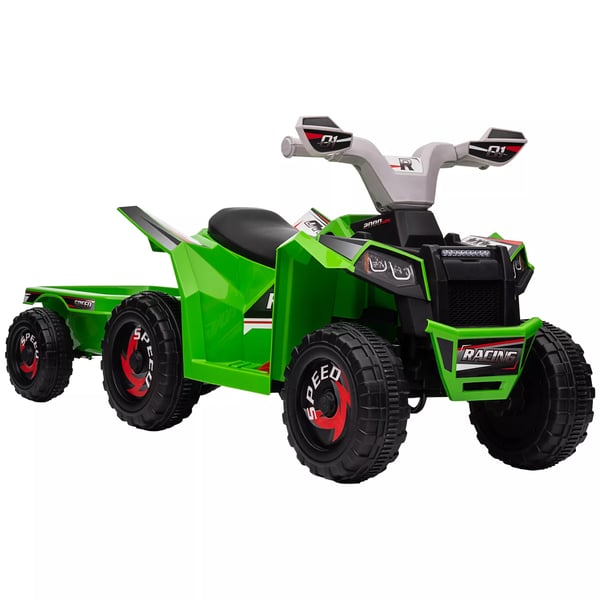 Børne Quad 6V Elbil med Trailer - Grøn/Grå/Sort - til børn 1.5-3 år