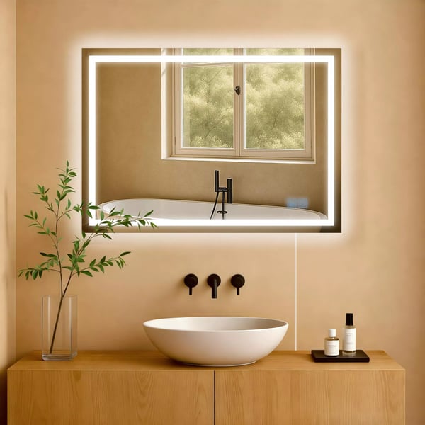 Jaffrey Kylpyhuonepeili LED-valolla ja huurteenpoistolla, 50x70cm kirkas lasi/metalli