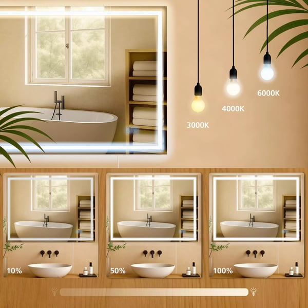 Jaffrey Badeværelsesspejl 50x70 cm - LED-belysning, dæmpbar, anti-dug, IP44 Klart Glas