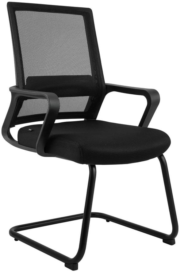 Hanka fribärande gäststol, svart plast, ergonomisk nätrygg med svankstöd, 135 kg lastkapacitet