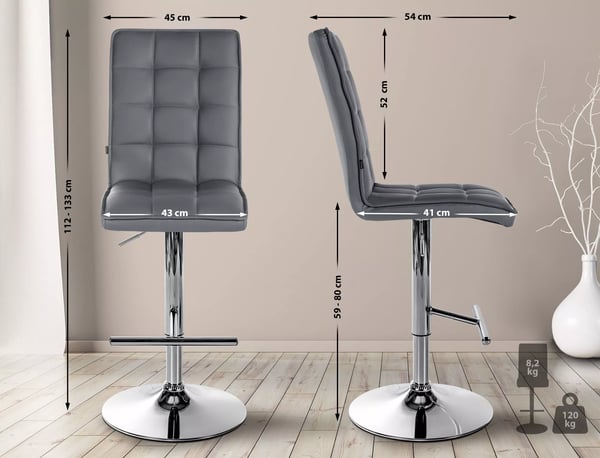 Grå barstol i konstläder med metallfot - Höjdjusterbar och roterbar