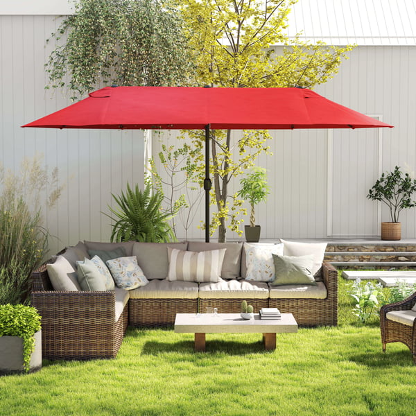 Outsunny Dobbelt Parasol 460x270 cm Vinrød m. Håndsving - Til Have & Terrasse