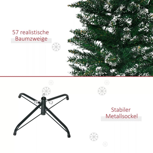 Konstgjord julgran, 190 cm julgran med 570 grenar, konstsnö, hopfällbart metallställ, för juldekoration, Grön