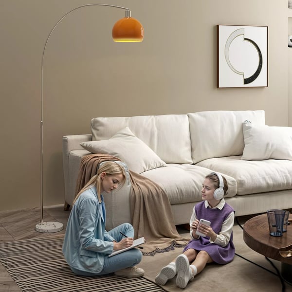 Buegulvlampe i Orange Metal/Marmor med Fodkontakt - 26x90x180 cm