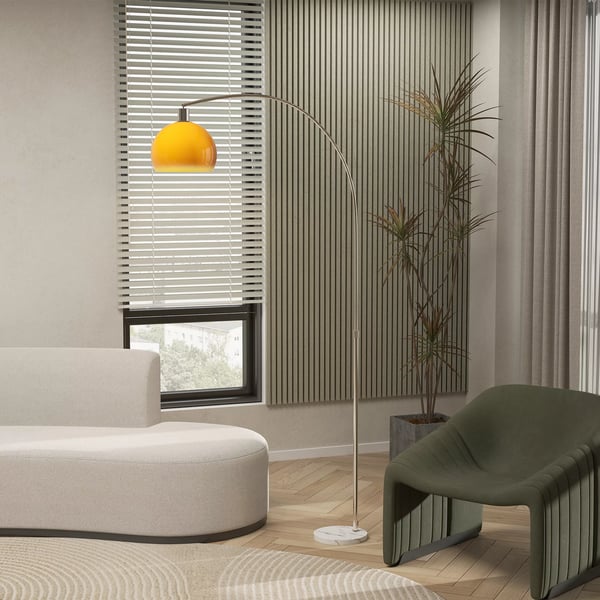 Buegulvlampe i Orange Metal/Marmor med Fodkontakt - 26x90x180 cm