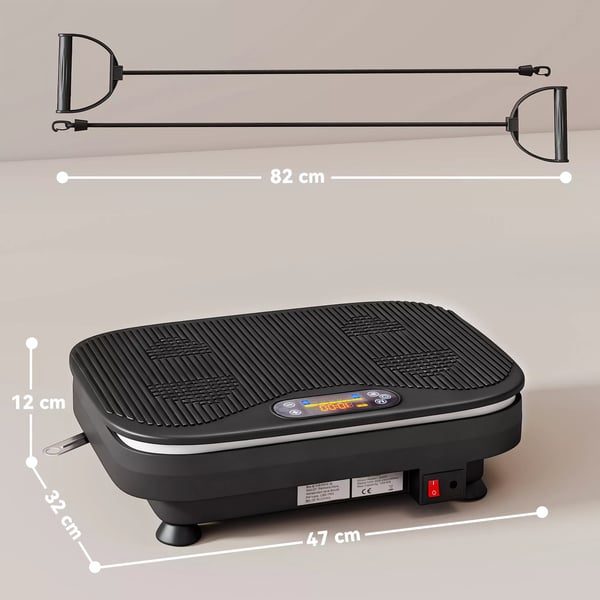 Vibrationsplade med Bluetooth, Kontrolboks, Sort Stål & ABS, 99 Hastighedsniveauer, Fitnessudstyr