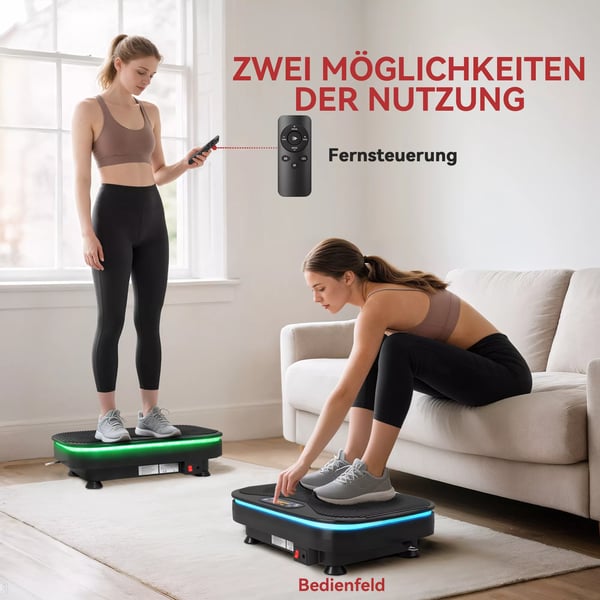 Vibrationsplade med Bluetooth, Kontrolboks, Sort Stål & ABS, 99 Hastighedsniveauer, Fitnessudstyr