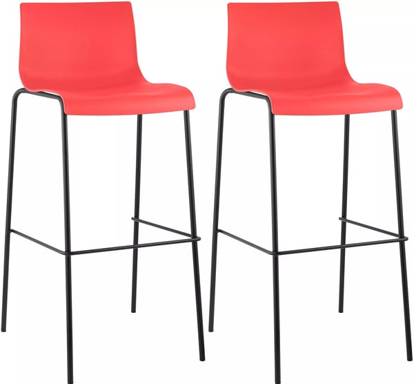 2 kpl Baarituoli Hover, punainen muovi, metallirunko, pinottava
