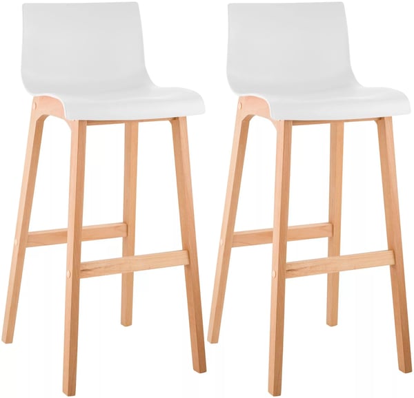 Set med 2 vita barstolar i trä med bekväm sits och ryggstöd