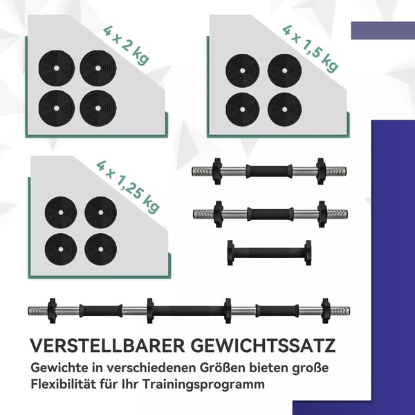 2-i-1 Justerbar Vægtstangsæt Håndvægte, Sæt med 20 kg, Sort/Grøn, Plastik, Multifunktionel Home Gym Udstyr