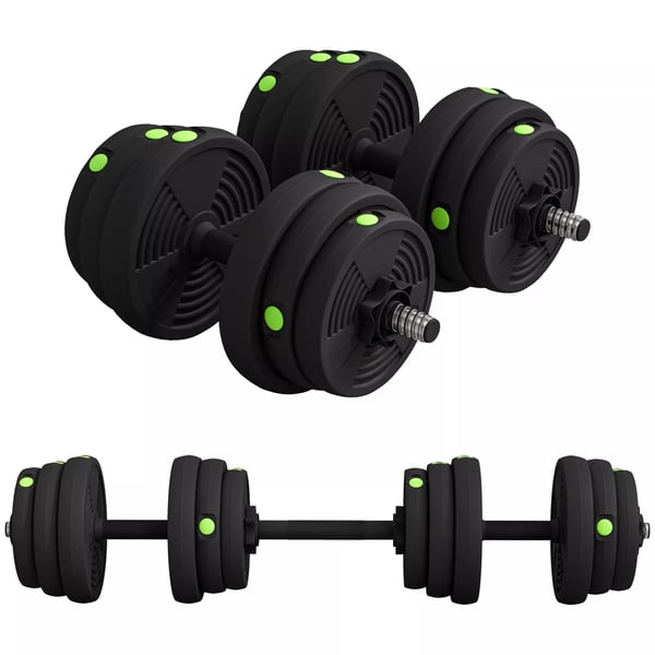 2-i-1 Hantelset Hantel & Skivstång 25 kg, Svart/Grön, Plast