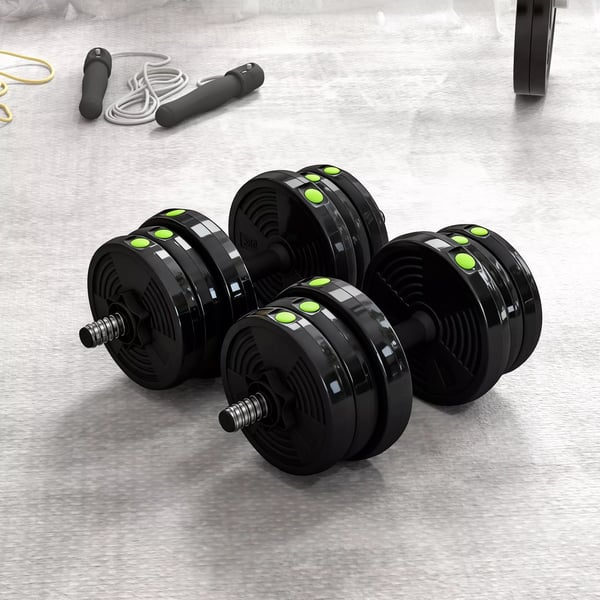 2-i-1 Justerbar Vægtstangsæt Håndvægte, Sæt med 20 kg, Sort/Grøn, Plastik, Multifunktionel Home Gym Udstyr