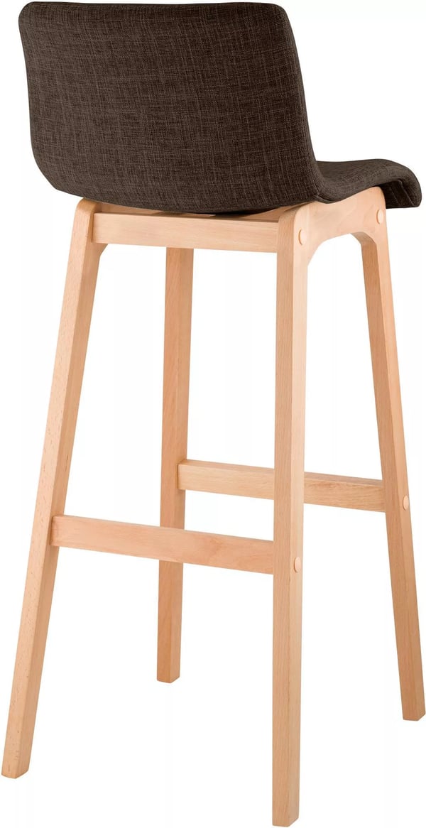 Sæt med 2 brune stofbarstole med ben i naturtræ